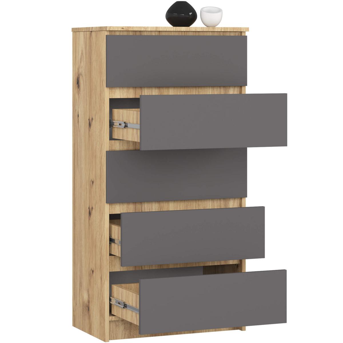 KOMMODE Eiche Artisan, Graphit Grau 121/60/40 - Eiche Artisan, Holzwerkstoff (60/121/40cm) - RAUMHIRSCH FURNITURE