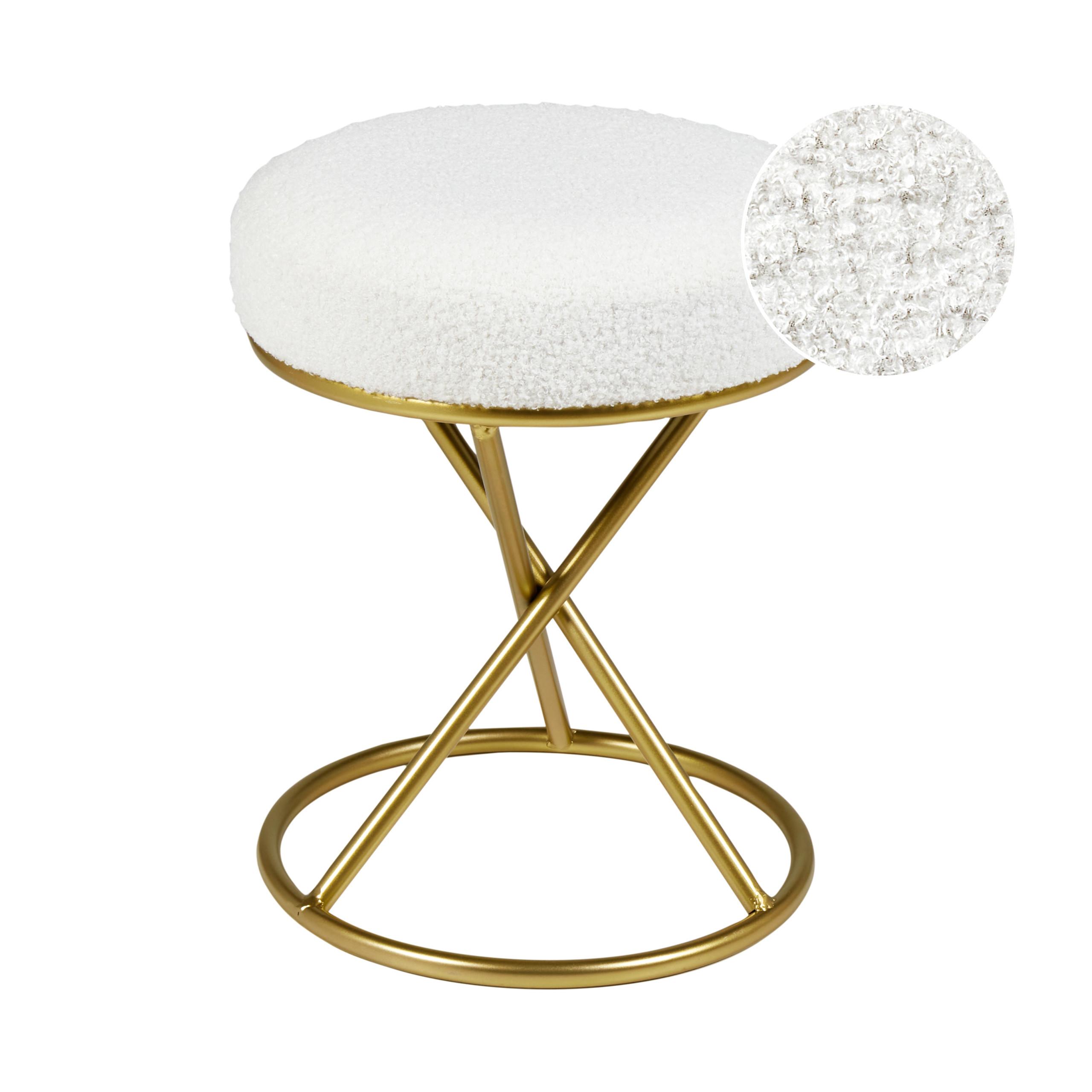 HOCKER Cremeweiß Presho - Goldfarben/Weiß, Textil (35/45/35cm) - Beliani