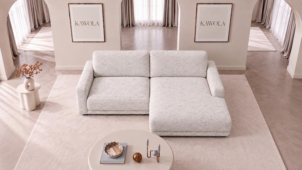 ECKSOFA MARLIN Cremeweiß Flachgewebe - Creme/Schwarz, Kunststoff/Textil (262/168cm) - KAWOLA