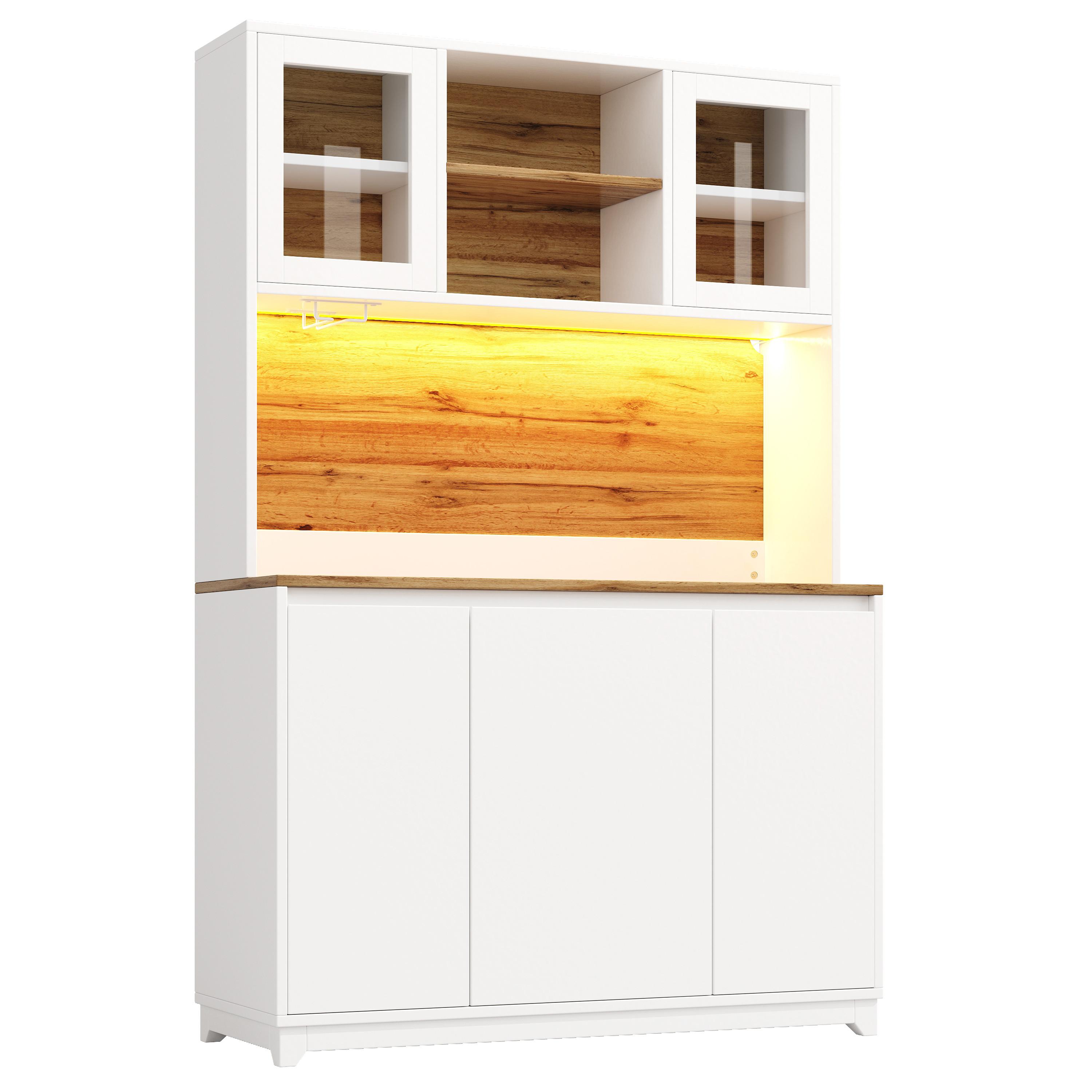 KÜCHENSCHRANK in Weiß mit Acryltüren, mit LED-Beleuchtung und Abfallfach - Weiß, Holzwerkstoff (120/180/40cm) - Urban Meuble