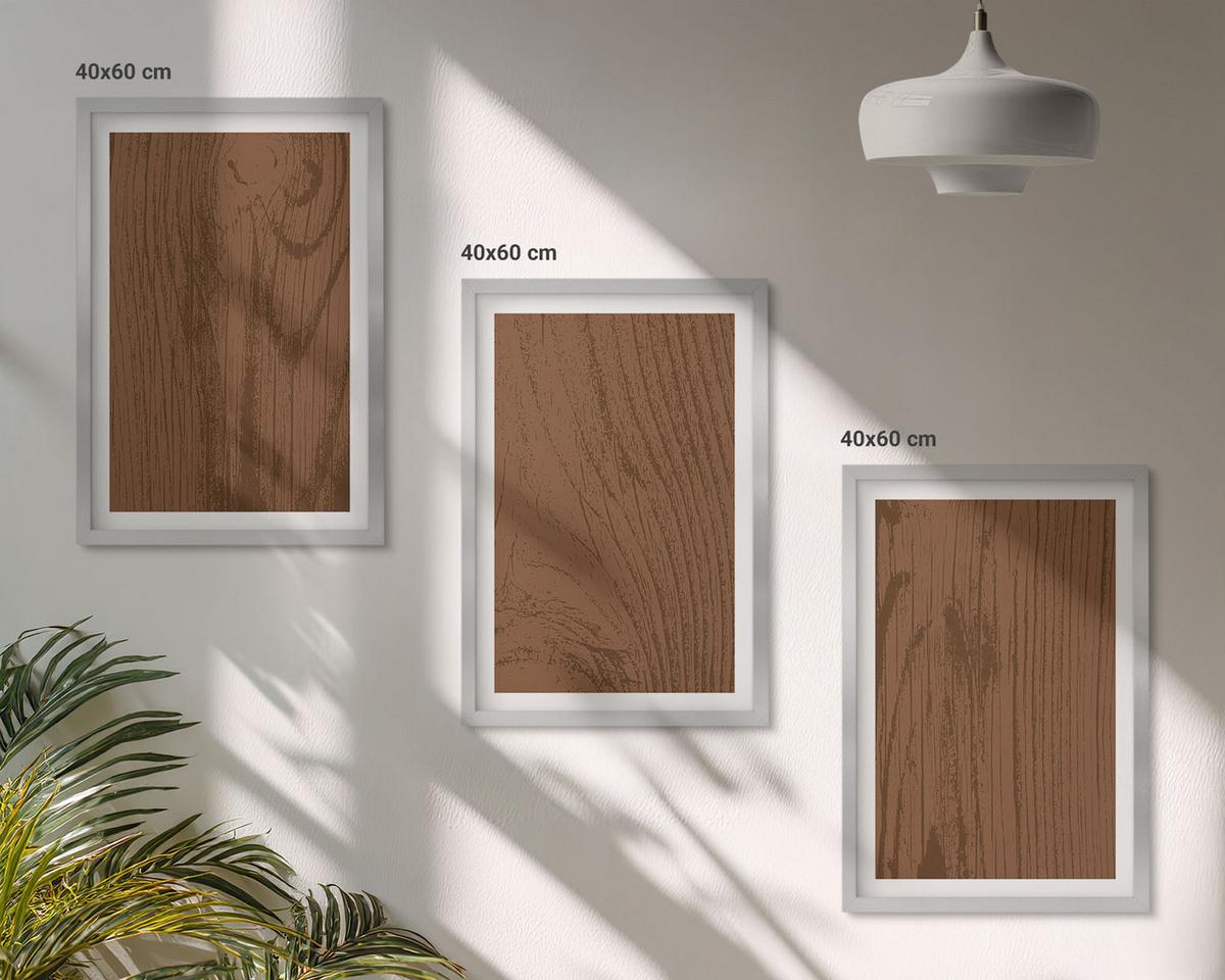 BILDER SET 3er Set - 40x60 cm Silberner Rahmen - Holzstruktur, Rinde, Minimalismus - Silberfarben, Kunststoff (40/60cm) - TULUP