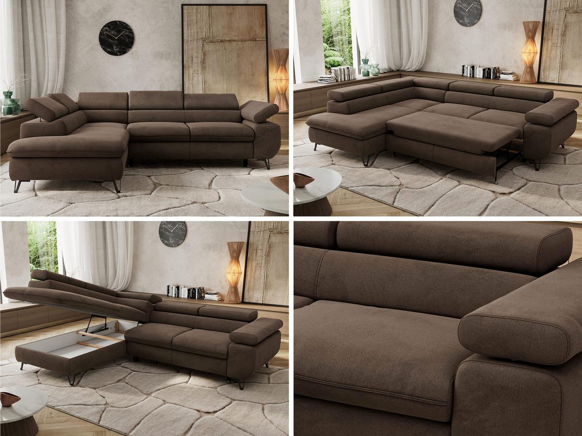 ECKSOFA PABLO L Braun Velvet - Links Seite - Schwarz/Braun, Textil/Metall (208/273cm) - MKS