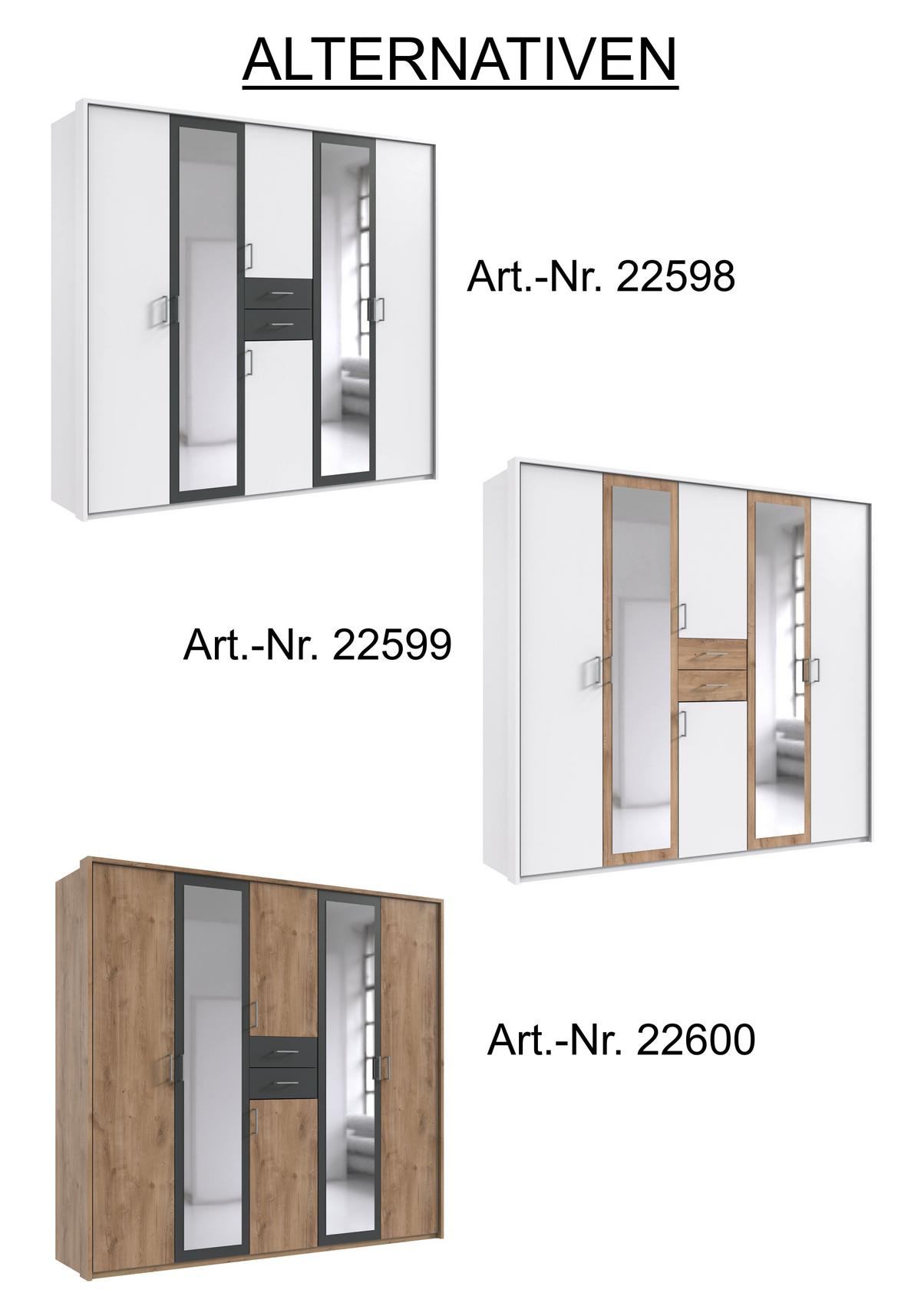 DREHTÜRENSCHRANK Kleiderschrank B228/H210/T58 cm mit Passepartout, Schubkästen & 2 Spiegeltüren, Eiche Dekor mit Absetzungen in Grafit / 22600 - Eichefarben/Silberfarben, Holzwerkstoff/Kunststoff (228/210/58cm) - luma-home