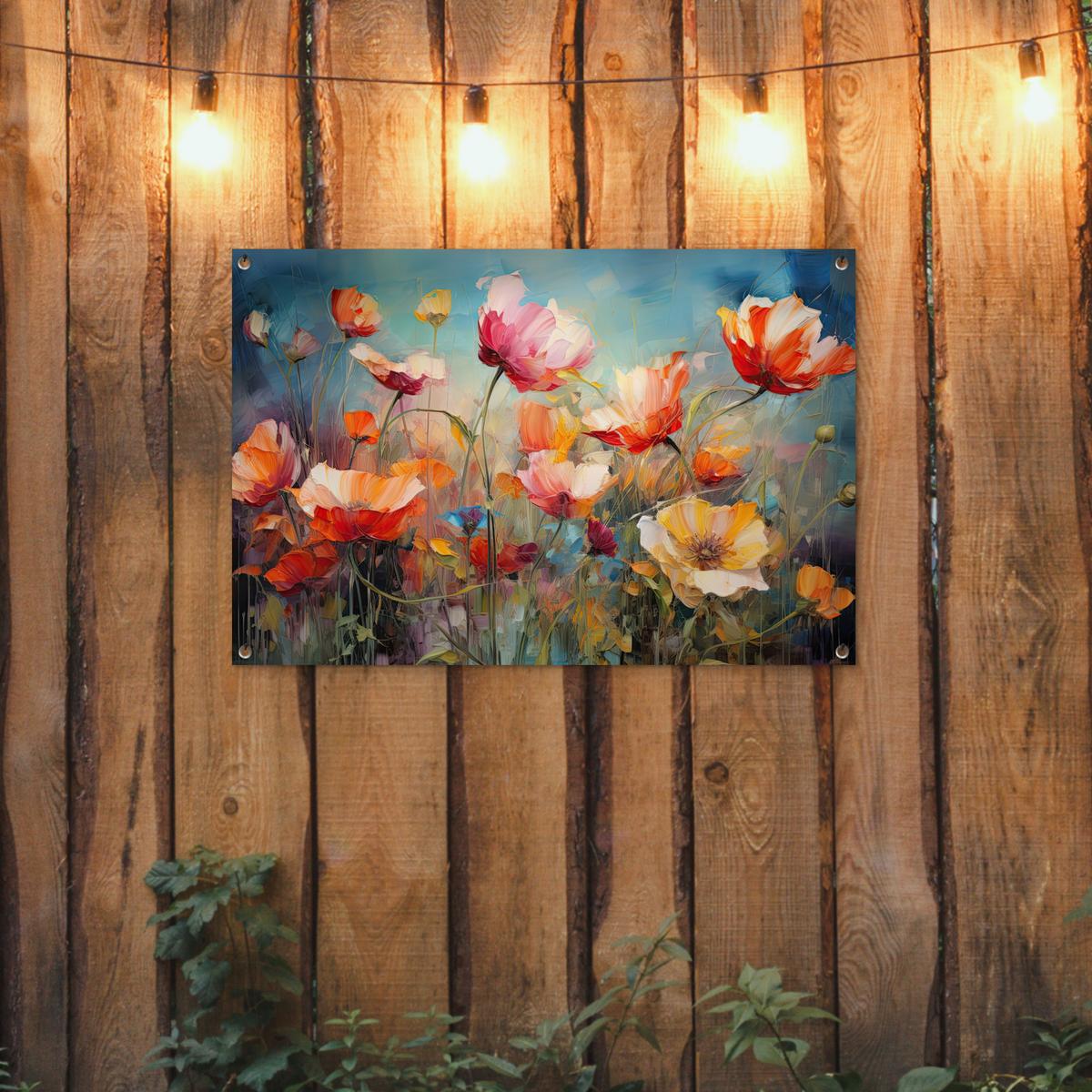 GARTENPOSTER Blumen - Aquarell - Kunst - Botanisch - Natur Gartendeko 90x60 cm - Orange, Kunststoff (90/60/0.2cm) - OnlyWow
