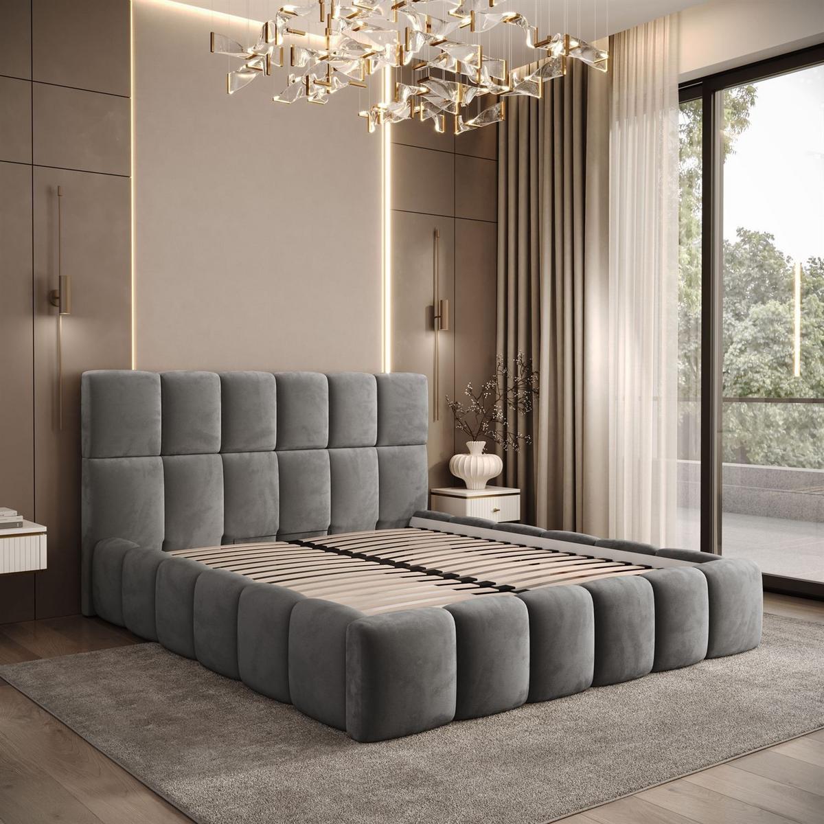POLSTERBETT VENEZIA mit Bettkasten 140x200, Royal Velvet 250 - Grau, Textil (140/200cm) - Lookway