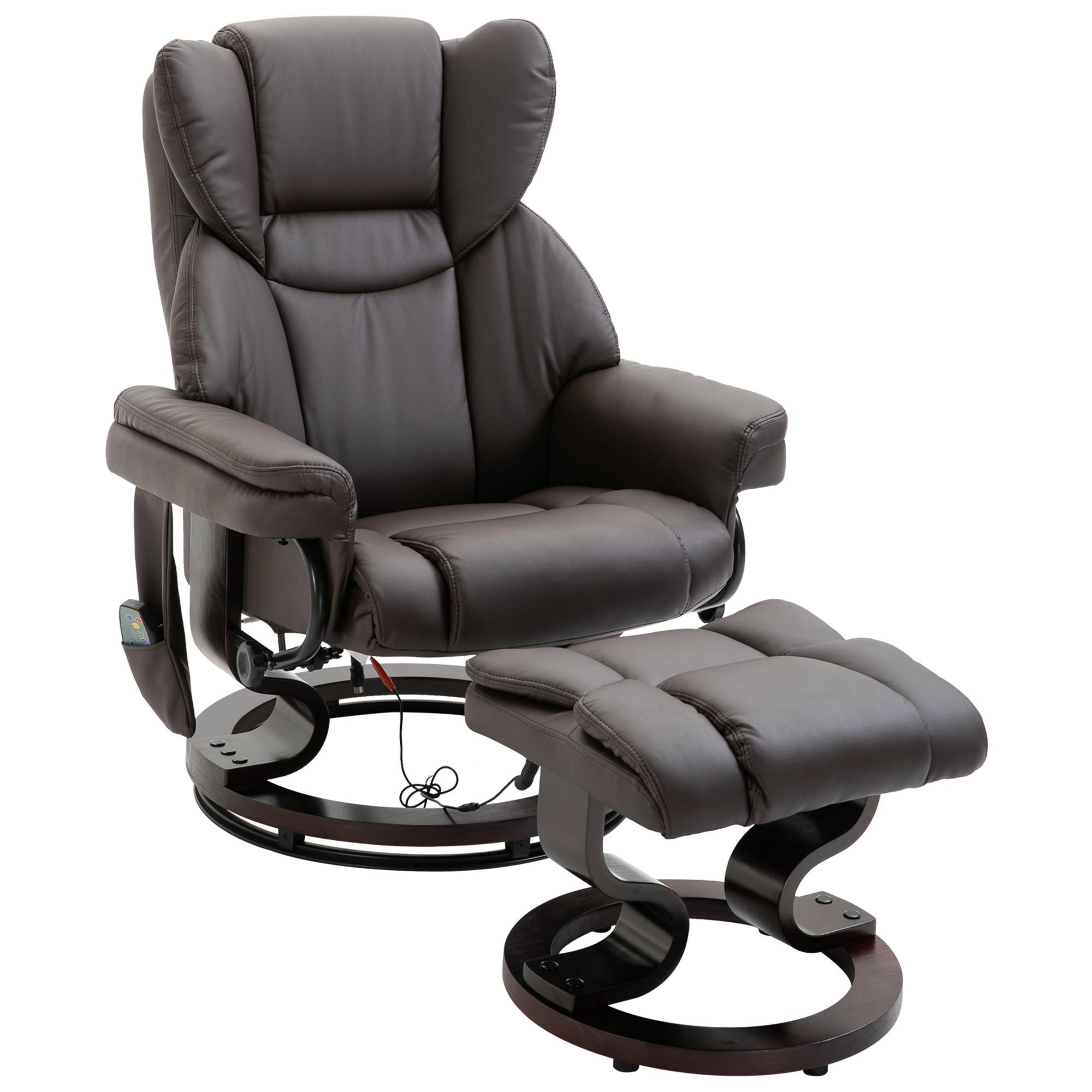 RELAXSESSEL Massagesessel mit Fußhocker Liegefunktion Braun 79 x 82 x 101 cm - Braun, Holz/Metall (82/101/79cm) - HOMCOM