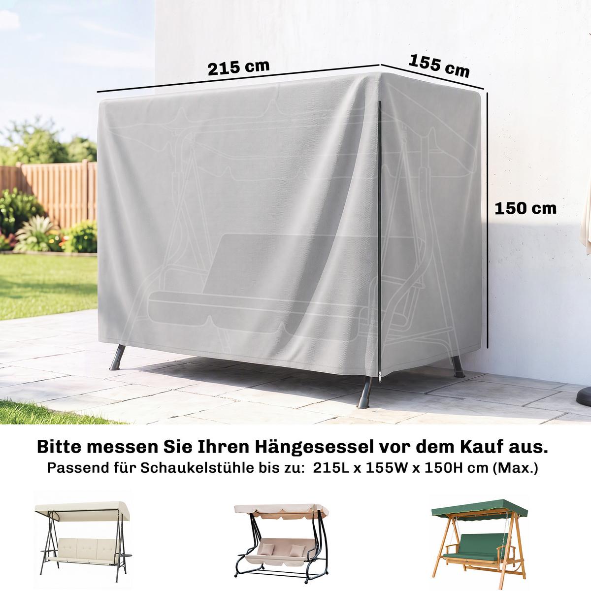 ABDECKUNG Hollywoodschaukel, PE, Grau - Grau, Kunststoff (155/150/215cm) - Outsunny
