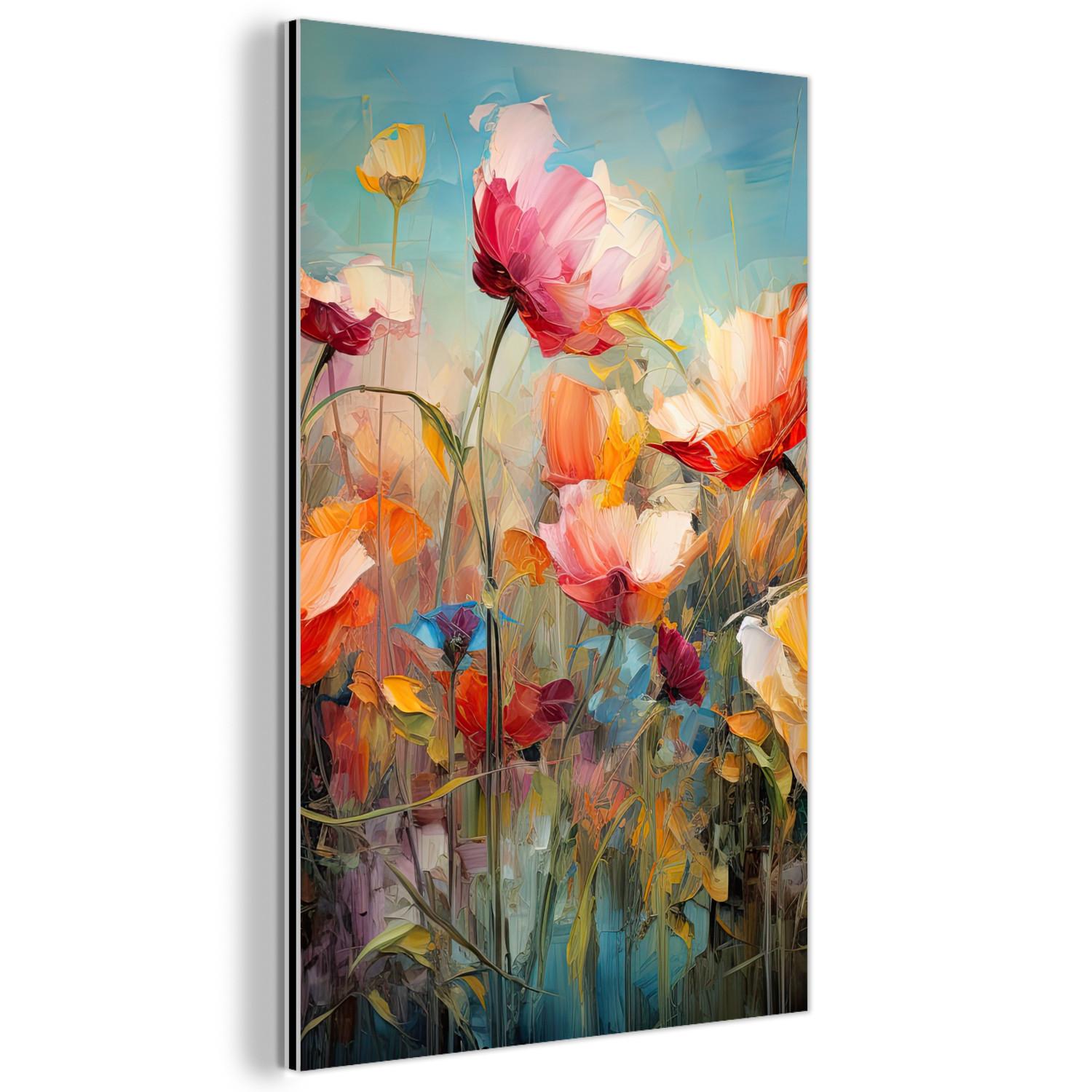 METALLBILD Blumen - Aquarell - Kunst - Botanisch - Natur 20x30 cm - Orange, Metall (20/30cm) - MuchoWow