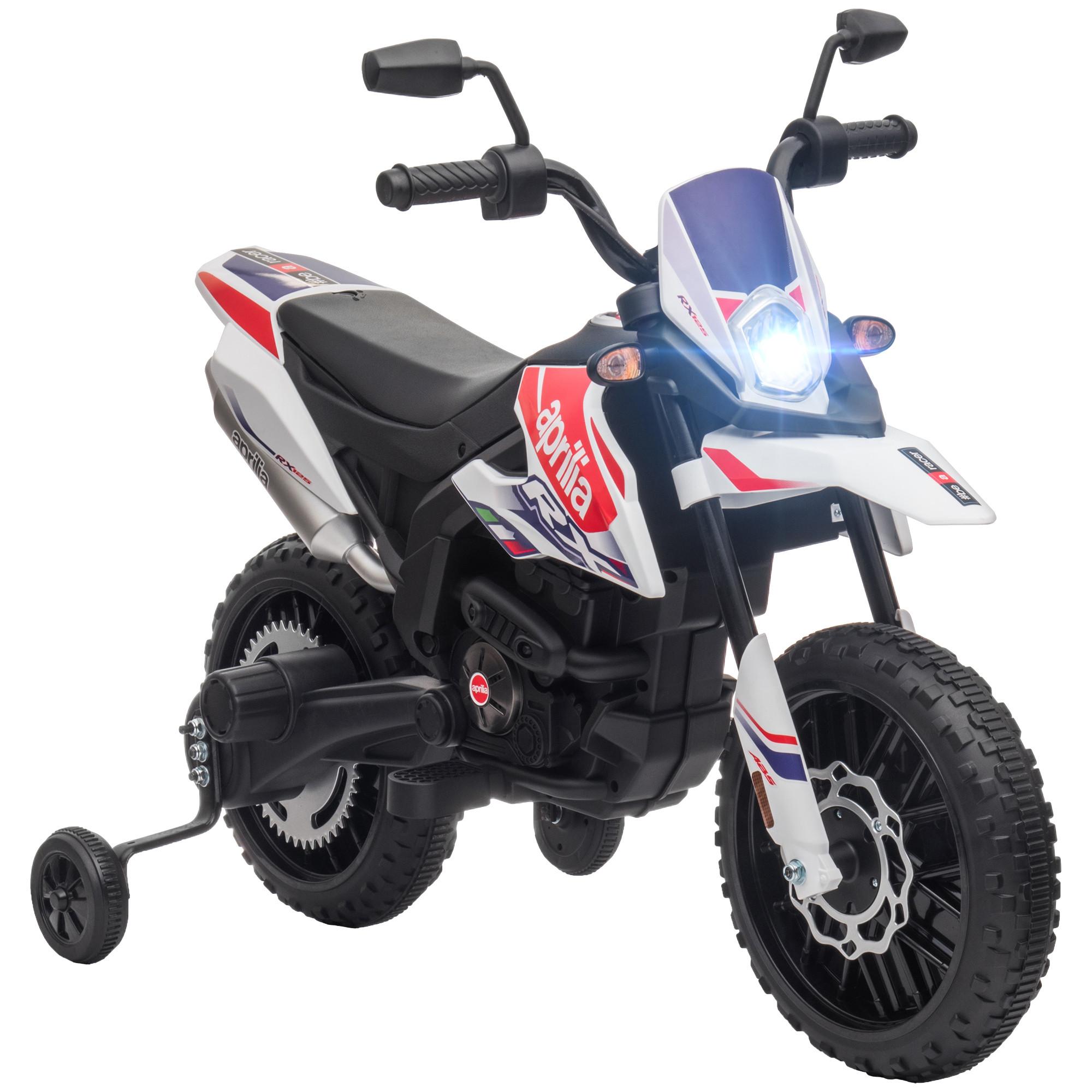 KINDER Elektro-Motorrad, 12V Kindermotorrad mit Musik, 6 km/h Kinderfahrzeug - Weiß, Metall (106.5/56/80cm) - AIYAPLAY