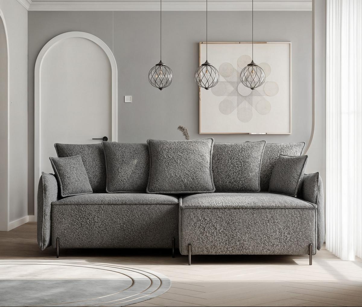ECKSOFA MARCO Rechts, mit Schlaffunktion und Bettkasten, Dunkelgrau - Dunkelgrau, Textil/Metall (221/148cm) - Idohome