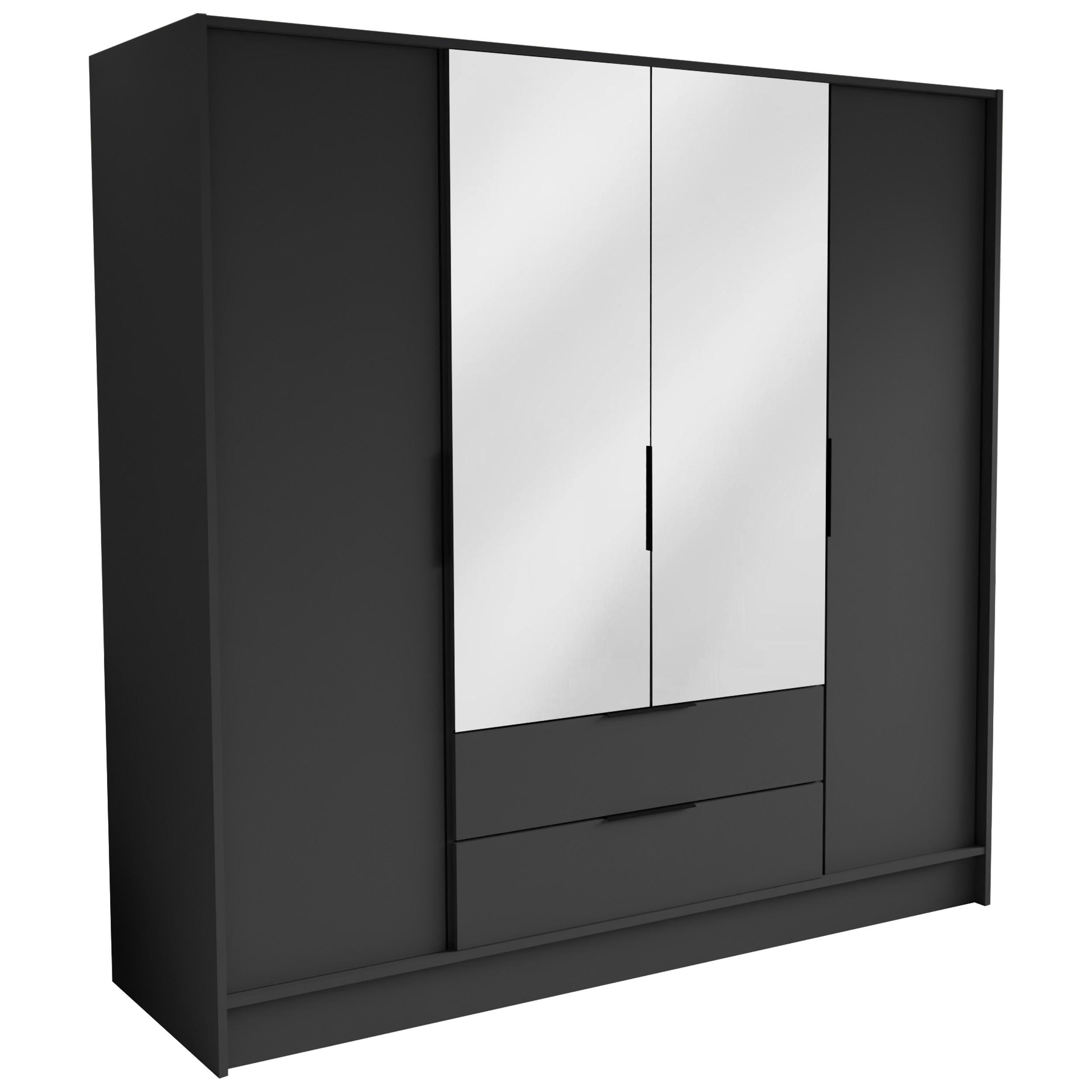 DREHTÜRENSCHRANK CAVA 200/200/51 cm Modern Kleiderschrank 4-türig mit Spiegel Graphitfarben - Graphitfarben, Holzwerkstoff (200/200/51cm) - MASSENO