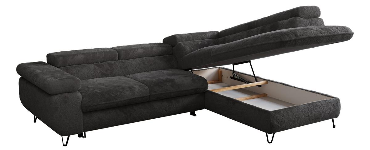 ECKSOFA PEDRO L Anthrazit Plüsch - Rechts Seite - Anthrazit/Schwarz, Textil/Metall (273/208cm) - MKS