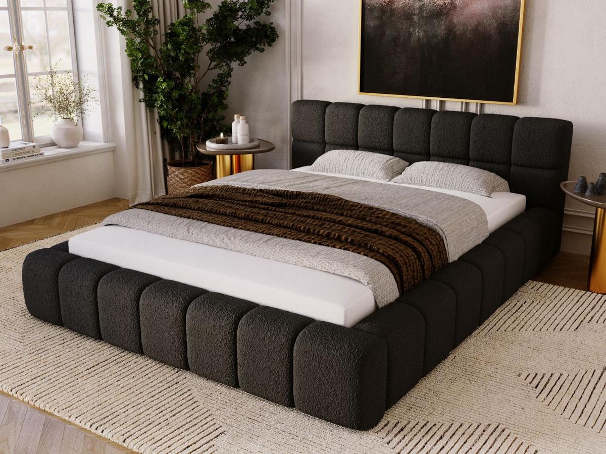 POLSTERBETT Alicante Bouclé-Stoff 160x200 Schwarz - Schwarz, Textil (160/200cm) - Graingold