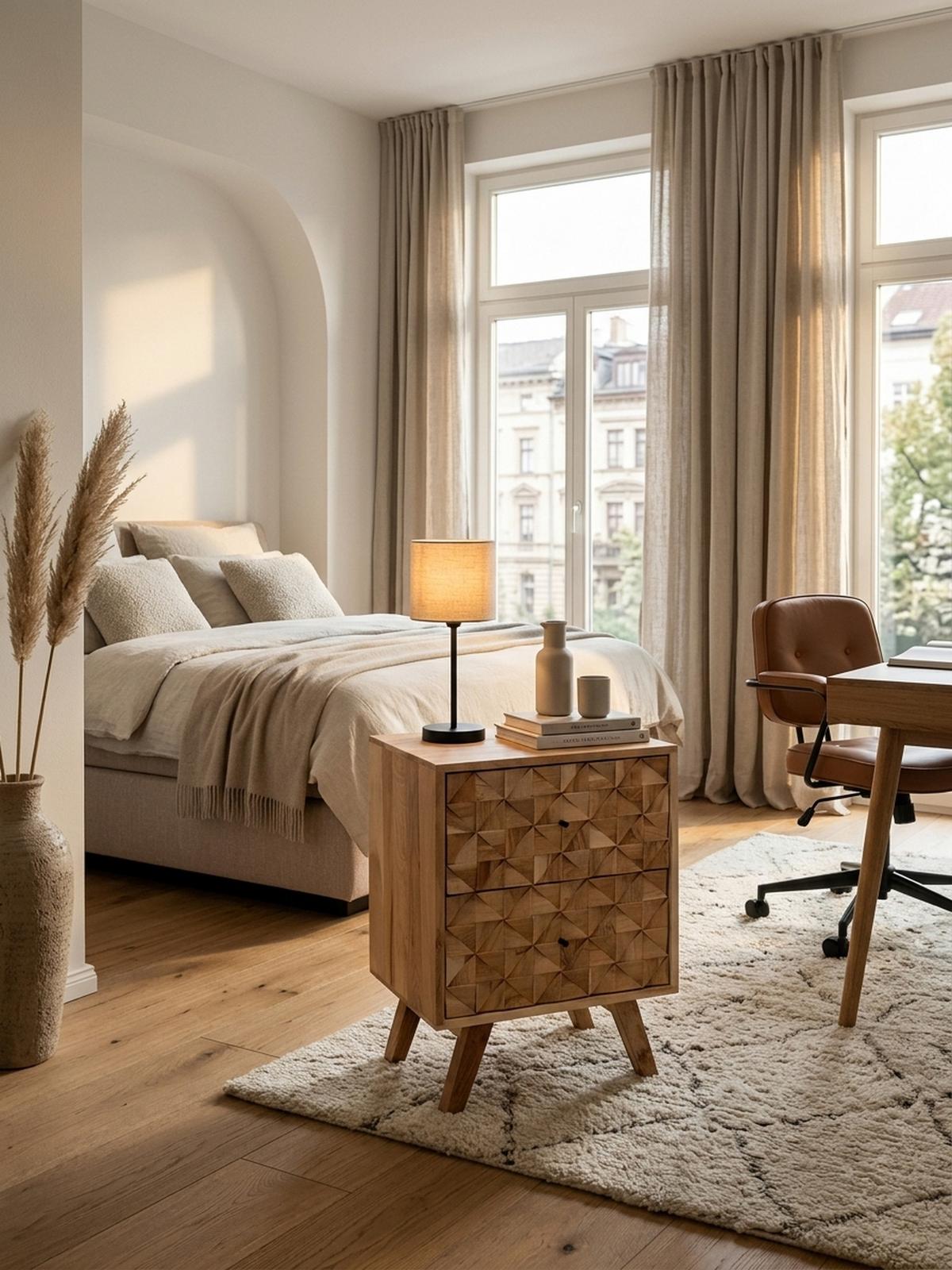 NACHTTISCH – Massivholz, 2 Schubladen, handgefertigt, moderner Landhausstil - Beige, Holz/Metall (44/61/35cm) - KADIMA DESIGN