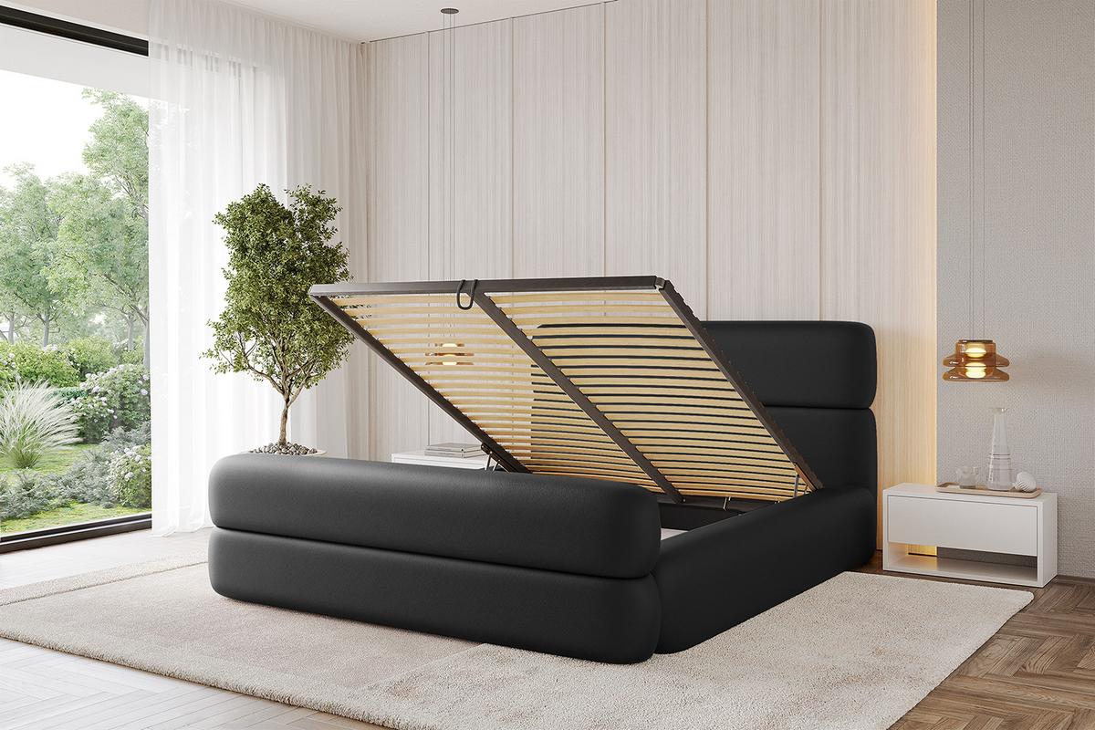 POLSTERBETT mit Bettkasten, Fußteil und Lattenrost, Boxbett ohne Matratze - ENORA-Z 180x200 Schwarz Kunstleder - Schwarz Hochglanz, Holzwerkstoff/Textil (180/200cm) - ALTDECOR