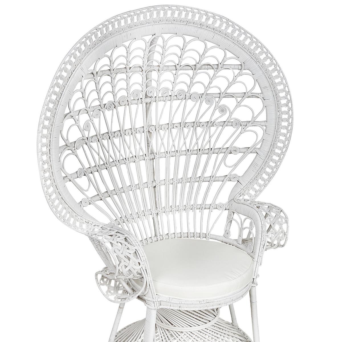 PFAUENSESSEL Rattan/Baumwolle weiß Emmanuelle - Weiß, Naturmaterialien/Textil (120/150/50cm) - Beliani