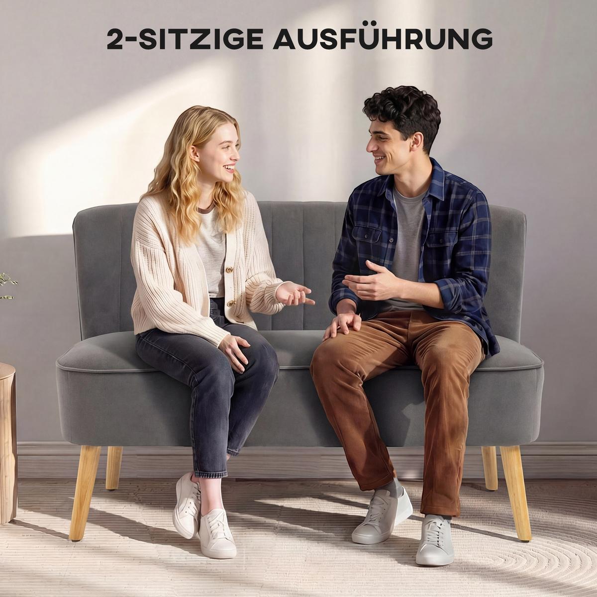 SOFA Polyester Dunkelgrau - Dunkelgrau/Grau, Holz/Textil (56.5/77/117cm) - HOMCOM