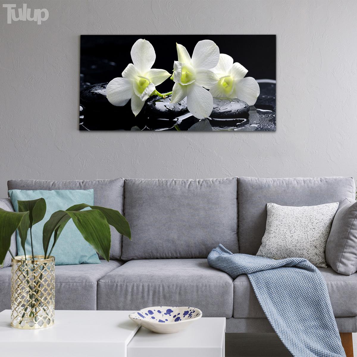 GLASBILD 100x50 cm Orchideenblüte - Schwarz, Glas (100/50cm) - TULUP