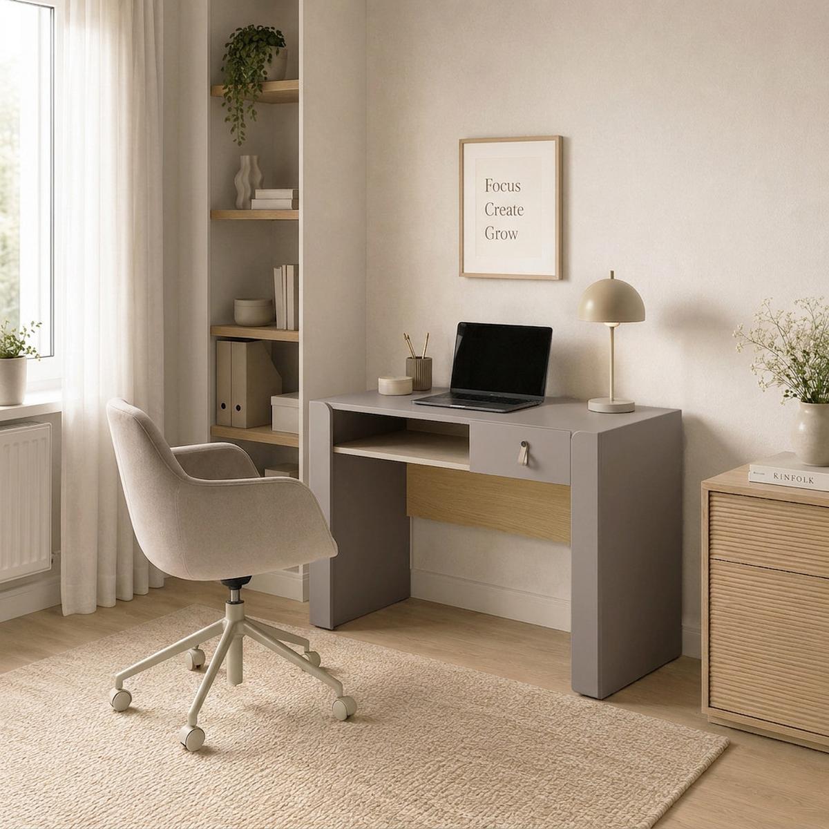 SCHREIBTISCH Sorella mit Schublade und offenem Regal, für Jugendzimmer, Porcini + Eiche Mavelie - Eichefarben/Cappuccino, Leder/Holzwerkstoff (52/120/76cm) - Beautysofa