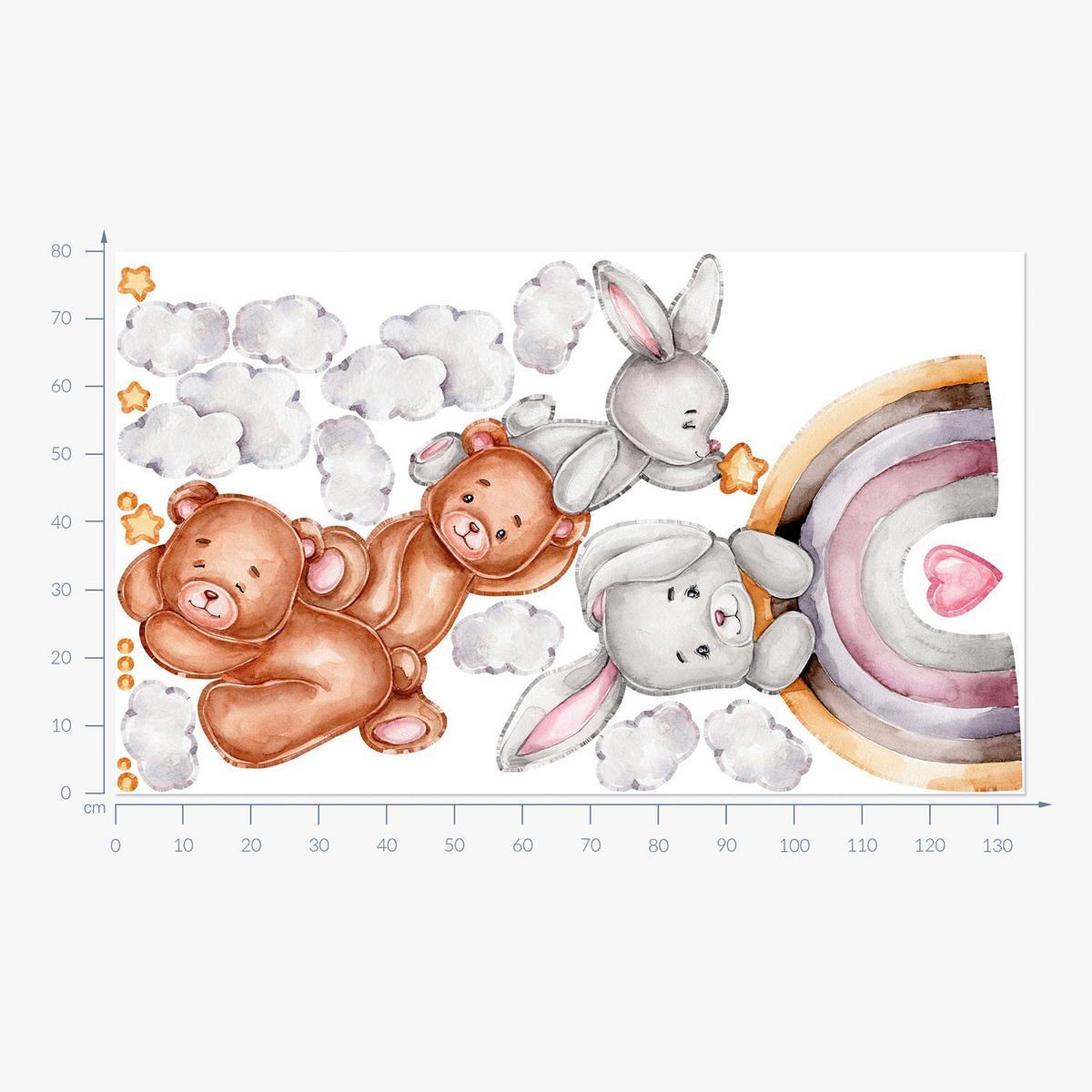 WANDAUFKLEBER 80x134cm - Hasen und Wolken - Multicolor, Kunststoff (80/134/0.1cm) - Wallfluent
