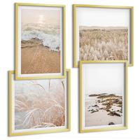 BILDER SET 4er Set - 50x50 cm & 40x60 cm Goldrahmen - Strandwellen, Steine, Sommer - Goldfarben, Kunststoff (50/50cm) - TULUP