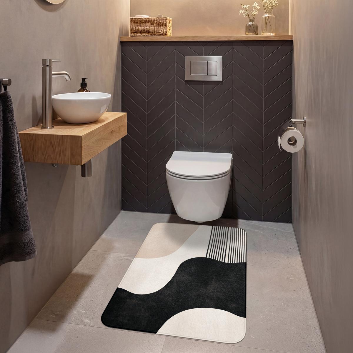 WC-VORLEGER Abstrakt - Japandi - Beige - Modern Toilettenvorleger 60x90 cm - Beige, Textil (60/1cm) - OnlyWow