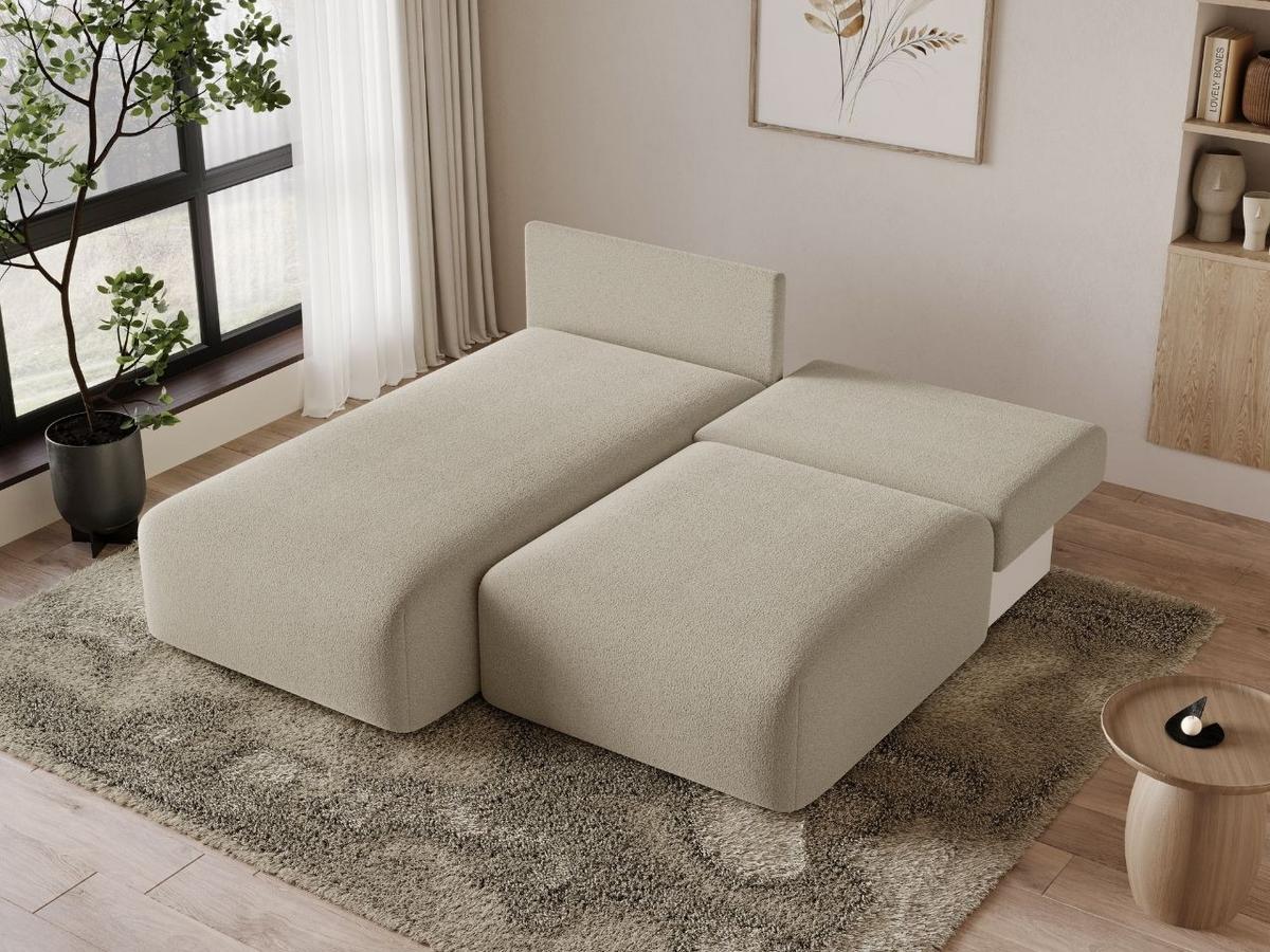 ECKSOFA Ronni Bouclé-Stoff Beige Links - Beige, Holz/Textil (206/190cm) - Graingold