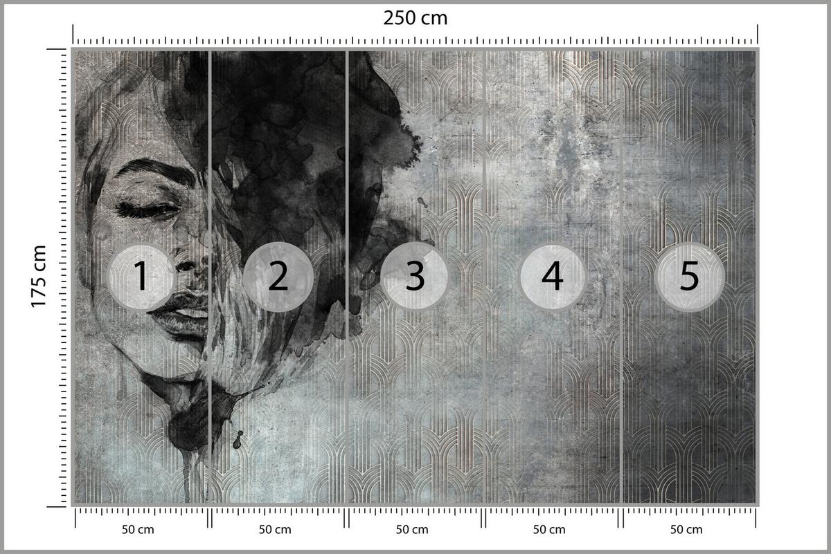 FOTOTAPETE für Wohnzimmer Abstrakte Frau Porträt Beton Ornament 250x175 - Grau, Papier (250/175cm) - Muralo