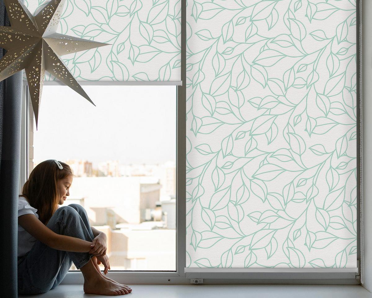 INNENROLLO - Fensterrollo - Rollo - 80x140 cm - Türkisfarbene Blätter - Türkis, Kunststoff (80/140/0.5cm) - TULUP