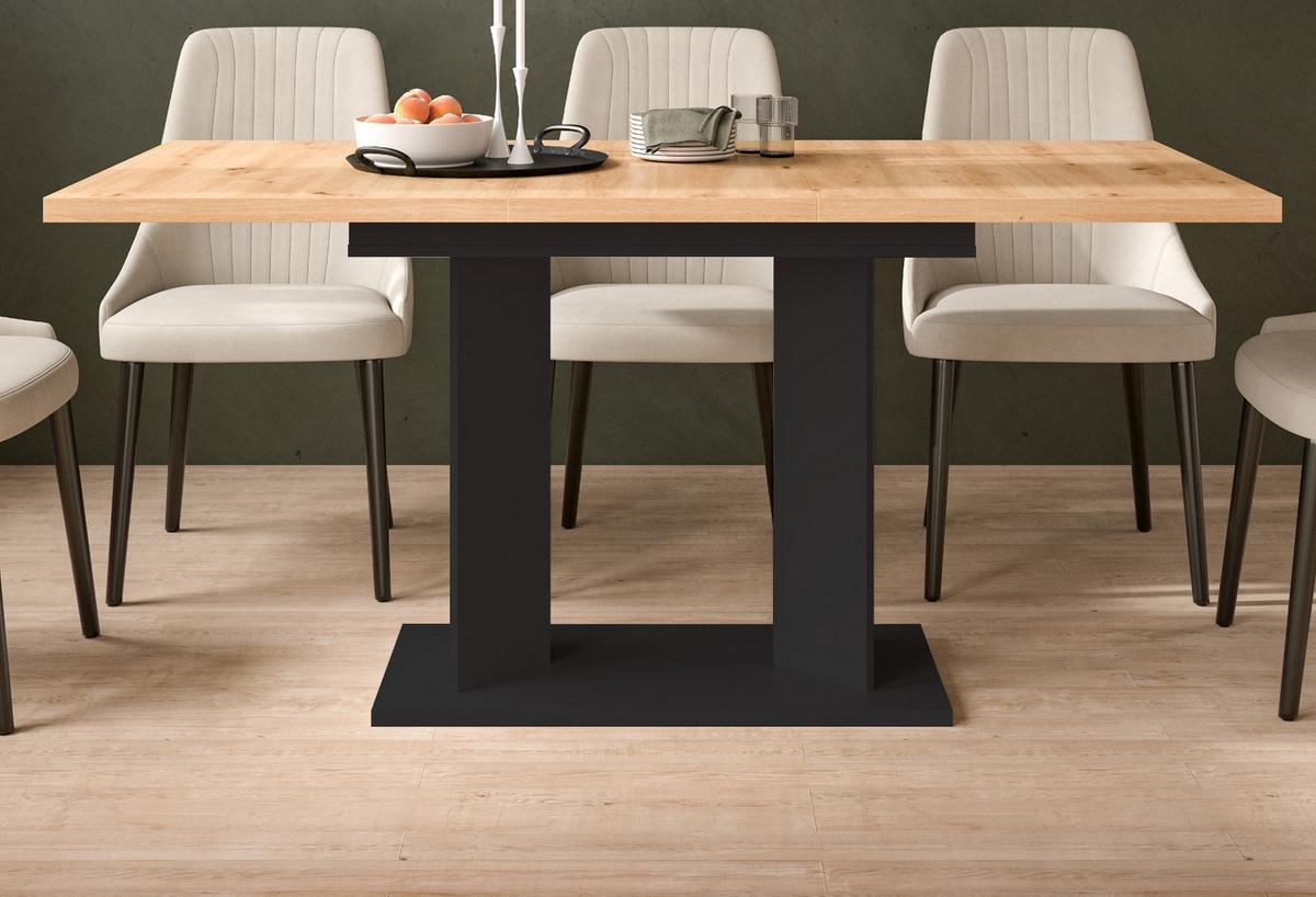 ESSTISCH Eiche Artisan, schwarz 120 - 160 x 80 cm, Küchentisch ausziehbar - Schwarz/Eiche Artisan, Holzwerkstoff (80/120/76cm) - Inn.Furn