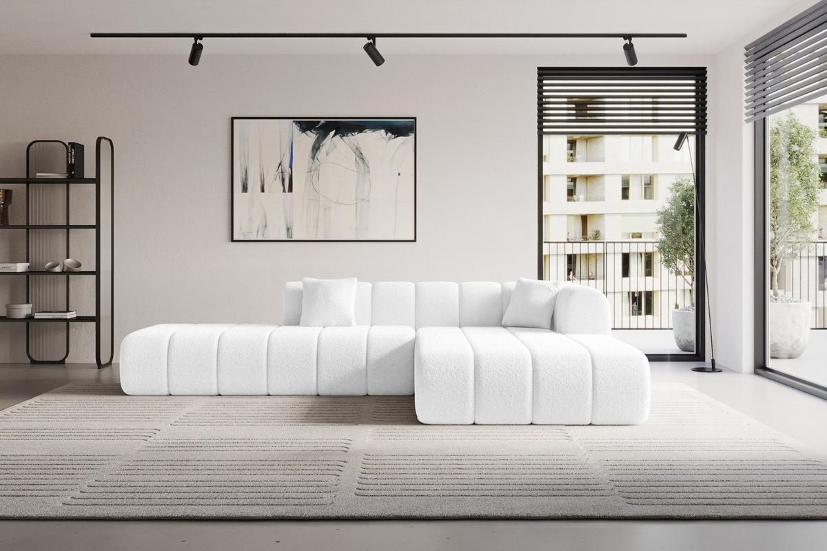 ECKSOFA Ottomane Rechts BILA-L 289x176x71 Weiß Bouclé - Schwarz/Weiß, Holzwerkstoff/Kunststoff (289/176cm) - ALTDECOR