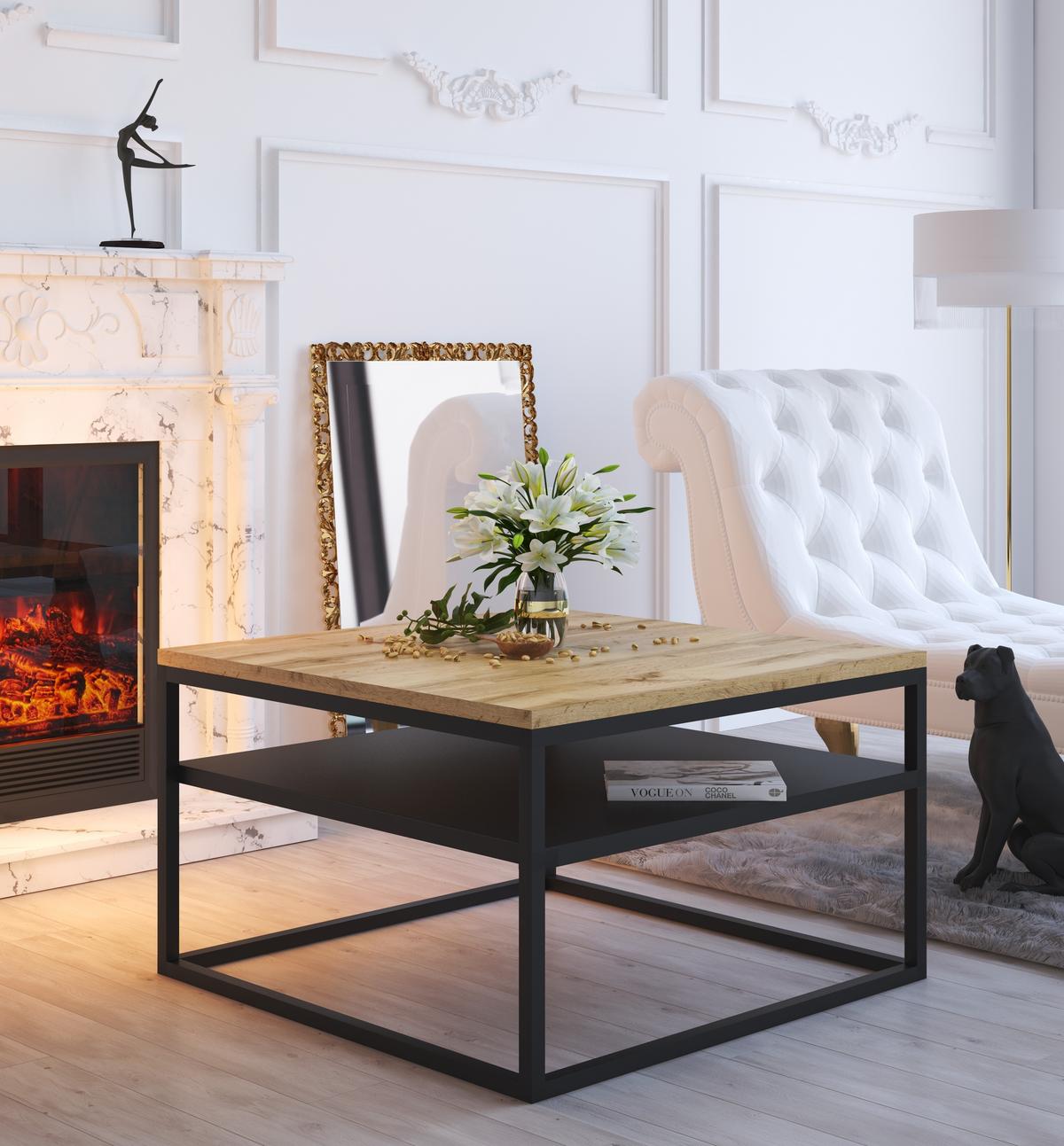 COUCHTISCH NOVA mit Ablage Schwarz / Wotan Eiche - Eichefarben/Schwarz, Holzwerkstoff (69/69/48cm) - Lookway