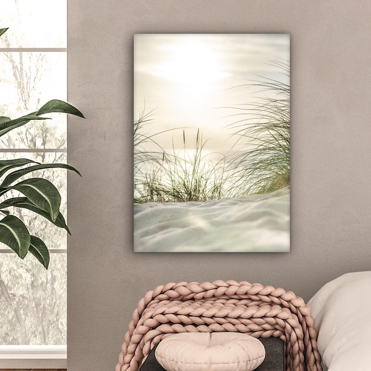 LEINWANDBILD Dünen mit Strandhafer in der Sonne des Nationalparks Schleswig-Holsteinisches Wattenmeer Wandbild Wohnzimmer 60x80 cm - Creme, Textil (60/80cm) - MuchoWow