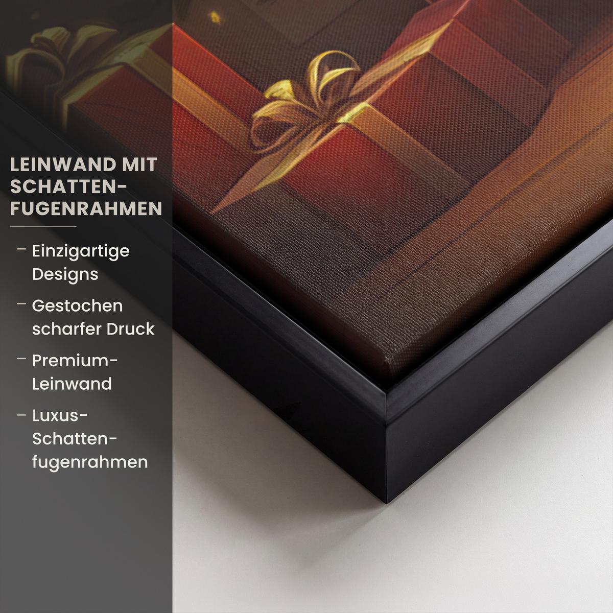 LEINWAND Bilder mit Rahmen - Weihnachtsbaum - Geschenk - Winter - 40x60 - Grün, Textil (40/60cm) - MuchoWow