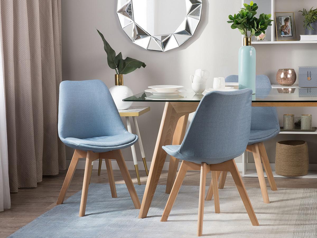 ESSZIMMERSTUHL 2er-Set Polsterbezug Blau Dakota - Hellblau, Holz/Textil (47/84/43cm) - Beliani