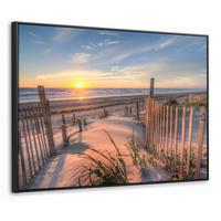 LEINWAND Bilder mit Rahmen - Strand - Meer - Düne - Sonnenuntergang - Landschaft - 80x60 - Beige, Textil (80/60cm) - MuchoWow