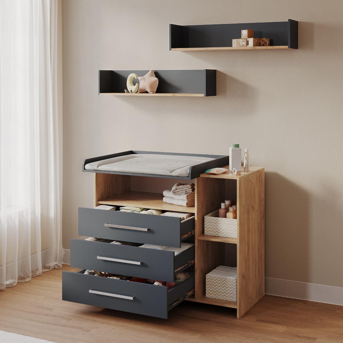 WICKELKOMMODE Torino Anthrazit/Sonoma mit Schubladen - Anthrazit/Sonoma Eiche, Holzwerkstoff (113/100/53cm) - Livinity®