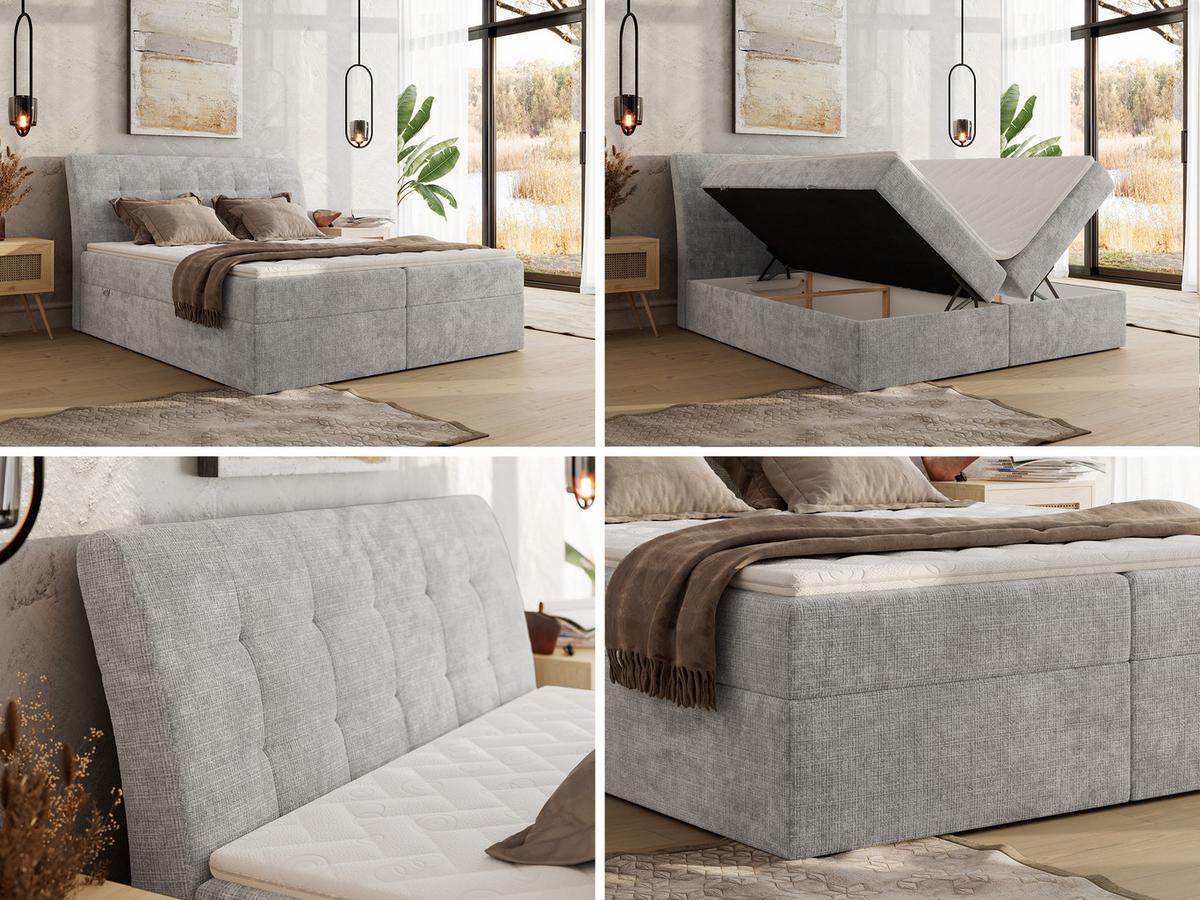 BOXBETT DAGOS 200/200 - Hellgrau Schenille grob gewebt - H4 - Topper Visco - Hellgrau, Textil (200/200cm) - MKS