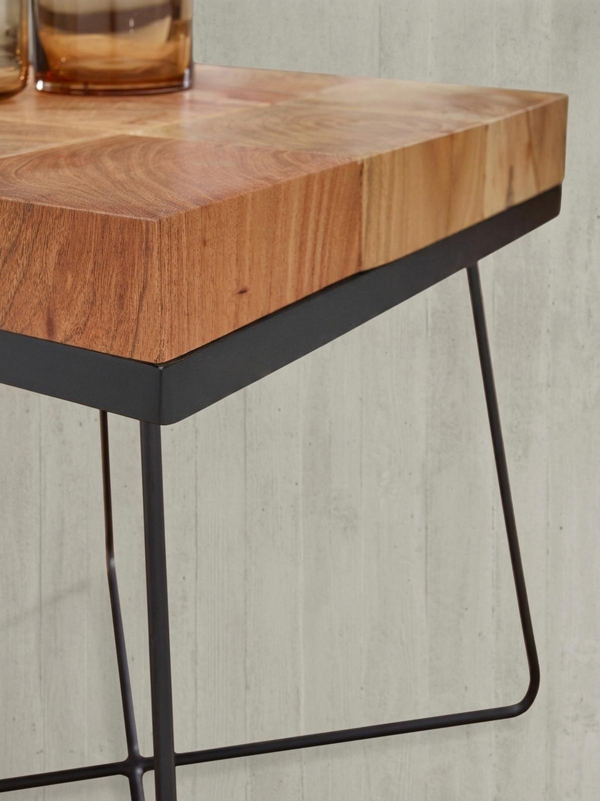 BEISTELLTISCH – Quadratisch Akazie Massivholz Metallgestell Industrial - Beige/Schwarz, Holz/Metall (45/45/51cm) - KADIMA DESIGN