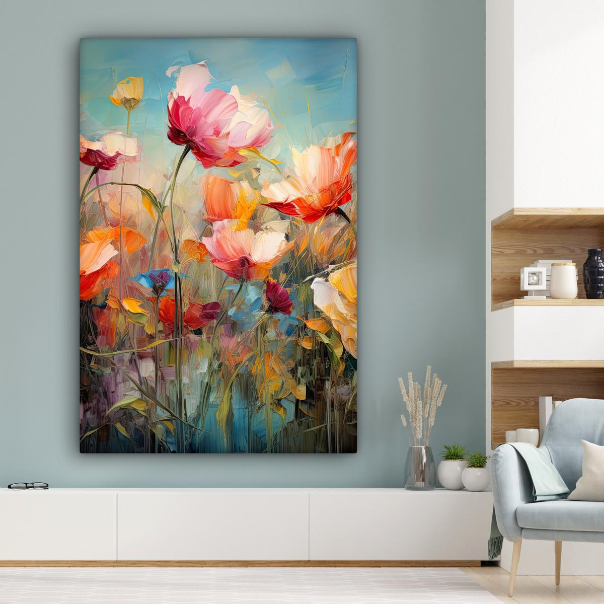 LEINWANDBILD Blumen - Aquarell - Kunst - Botanisch - Natur Deko Groß 90x140 cm - Orange, Textil (90/140cm) - MuchoWow