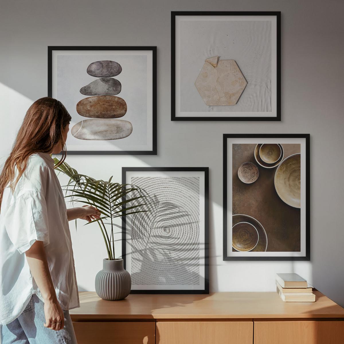 BILDER SET 4er Set - 50x50 cm & 40x60 cm Schwarzer Rahmen - Texturen in der modernen Kunst - Schwarz, Kunststoff (50/50cm) - TULUP