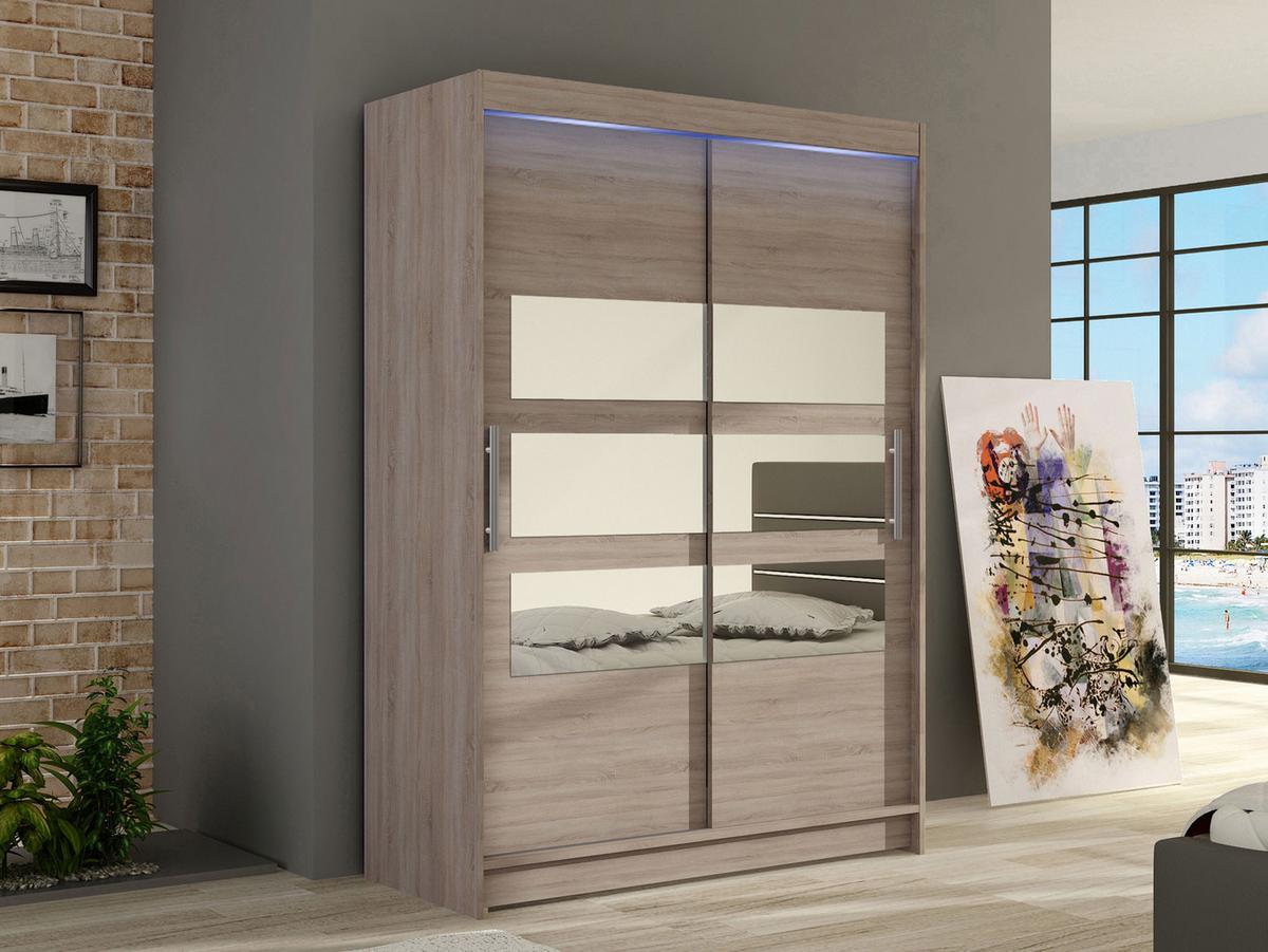 KLEIDERSCHRANK Miami V, mit RGB LED Beleuchtung - Silberfarben/Trüffeleichefarben, Holzwerkstoff/Kunststoff (120/200/58cm) - MIRJAN24