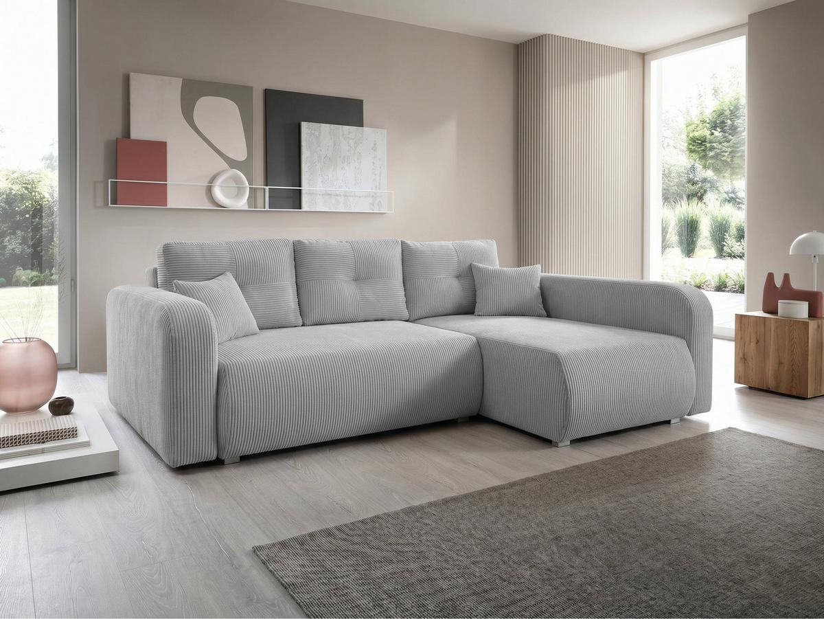 ECKSOFA Viena Cord, Seite: Rechts - Silberfarben/Hellgrau, Holz/Kunststoff (234/145cm) - MIRJAN24