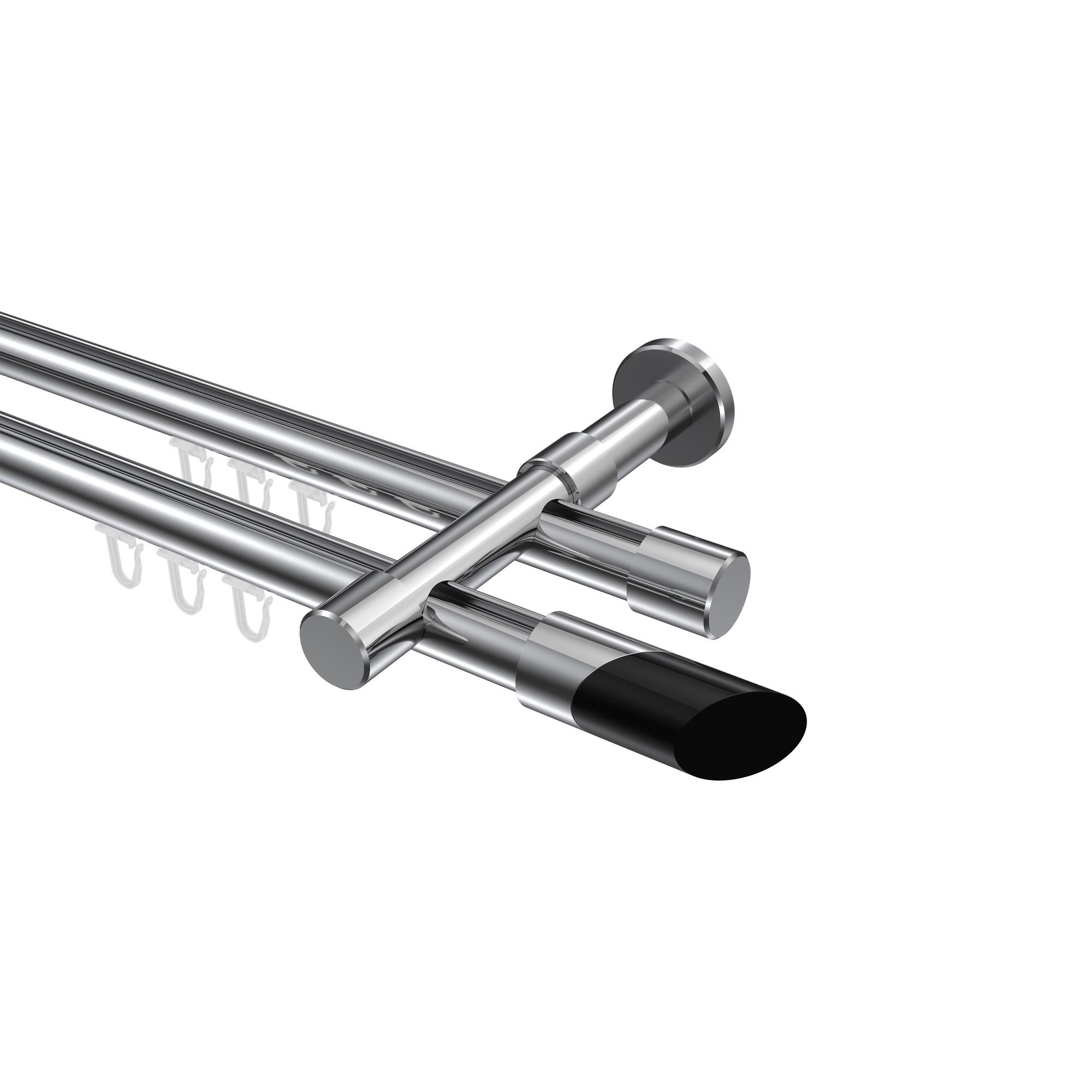 GARDINENSTANGE INNENLAUF Prestige Verano 480 cm (geteilt in 3 x 160 cm), 2-läufig, 20 mm Ø Chrom - Chromfarben/Schwarz, Metall (480cm) - INTERDECO