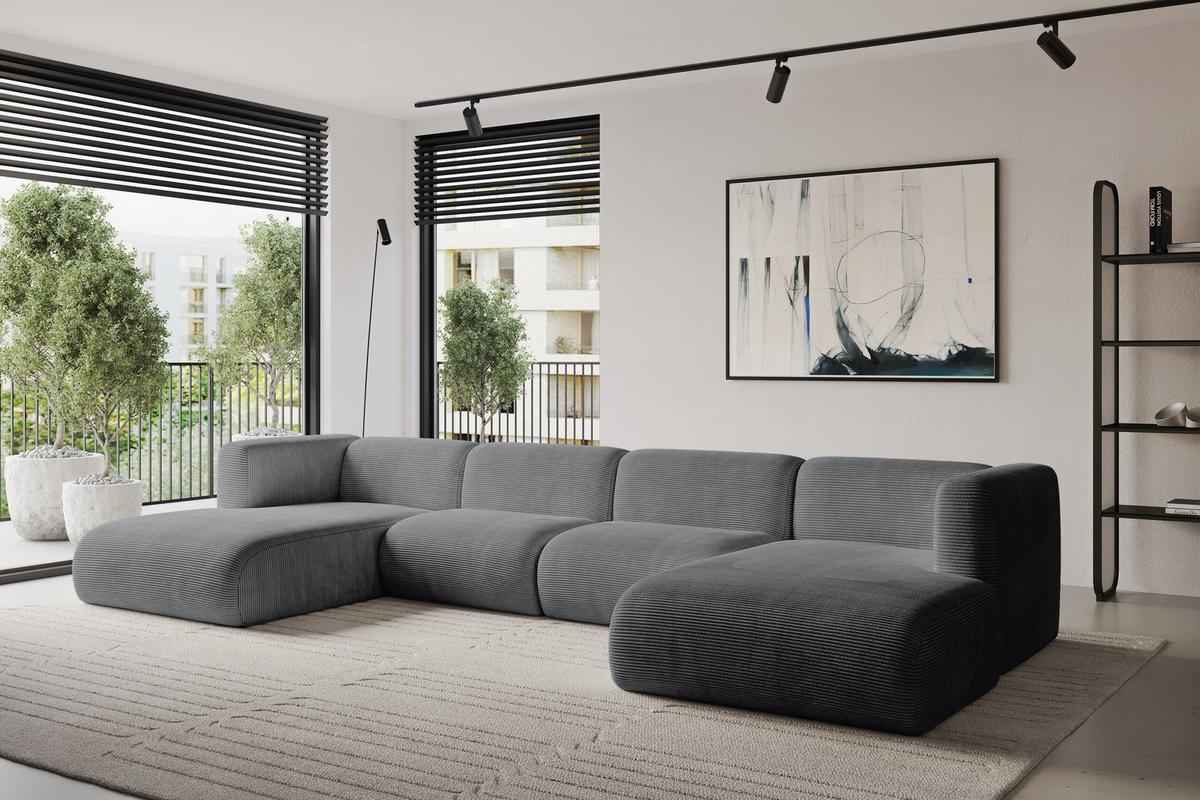 WOHNLANDSCHAFT MIRA-U2 408x179x70 Dunkelgrau Cord - Dunkelgrau/Graphitfarben, Holzwerkstoff/Kunststoff (408/70/179cm) - ALTDECOR