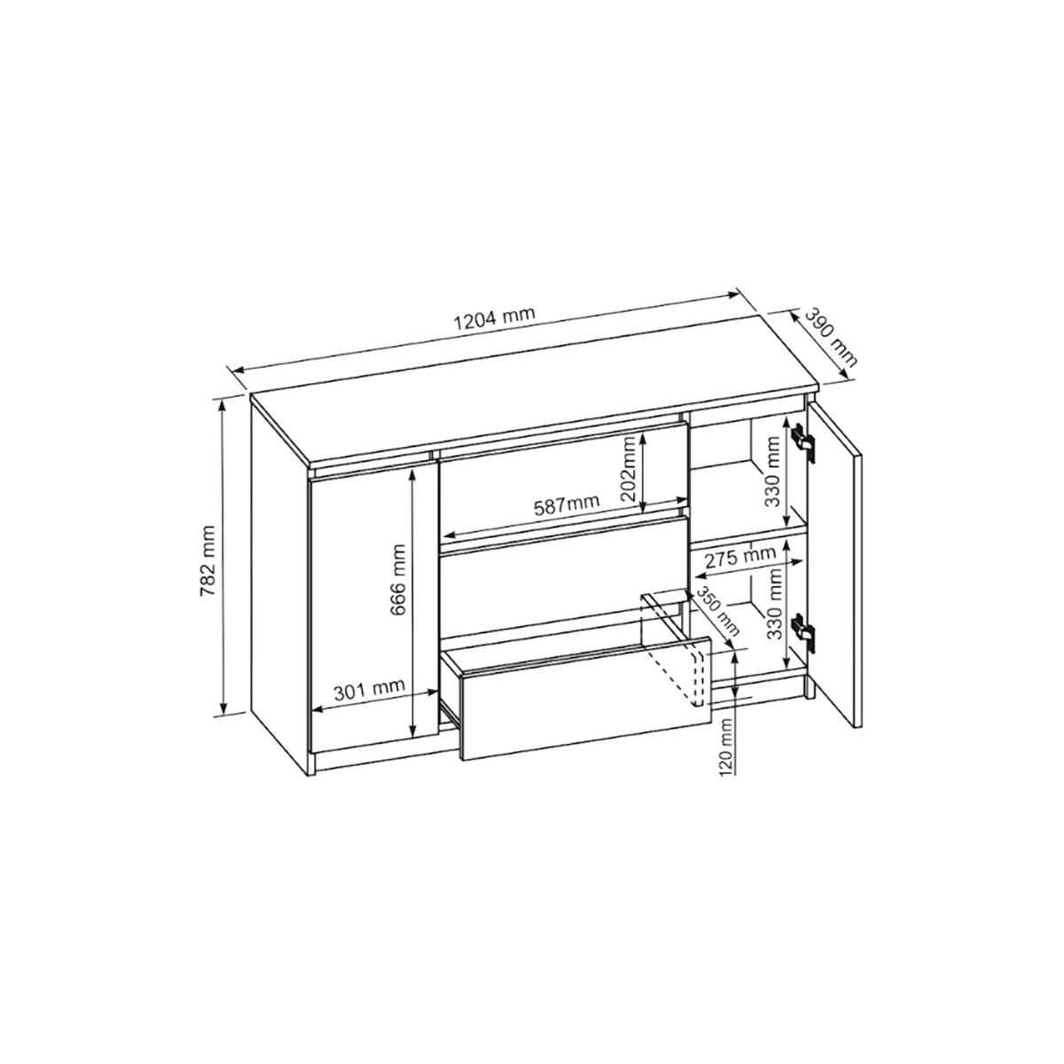KOMMODE NUDO 120/78,5/39cm mit 3 Schubladen 2 Türen Anthrazit - Anthrazit, Holzwerkstoff (120/78.5/39cm) - MASSENO