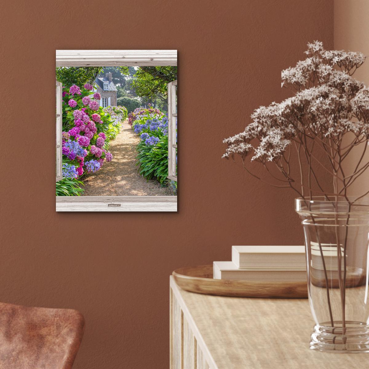 METALLBILD Hortensie - Durchsichtig - Blumen - Sommer - Lila - Weg 30x40 cm - Lila, Metall (30/40cm) - MuchoWow