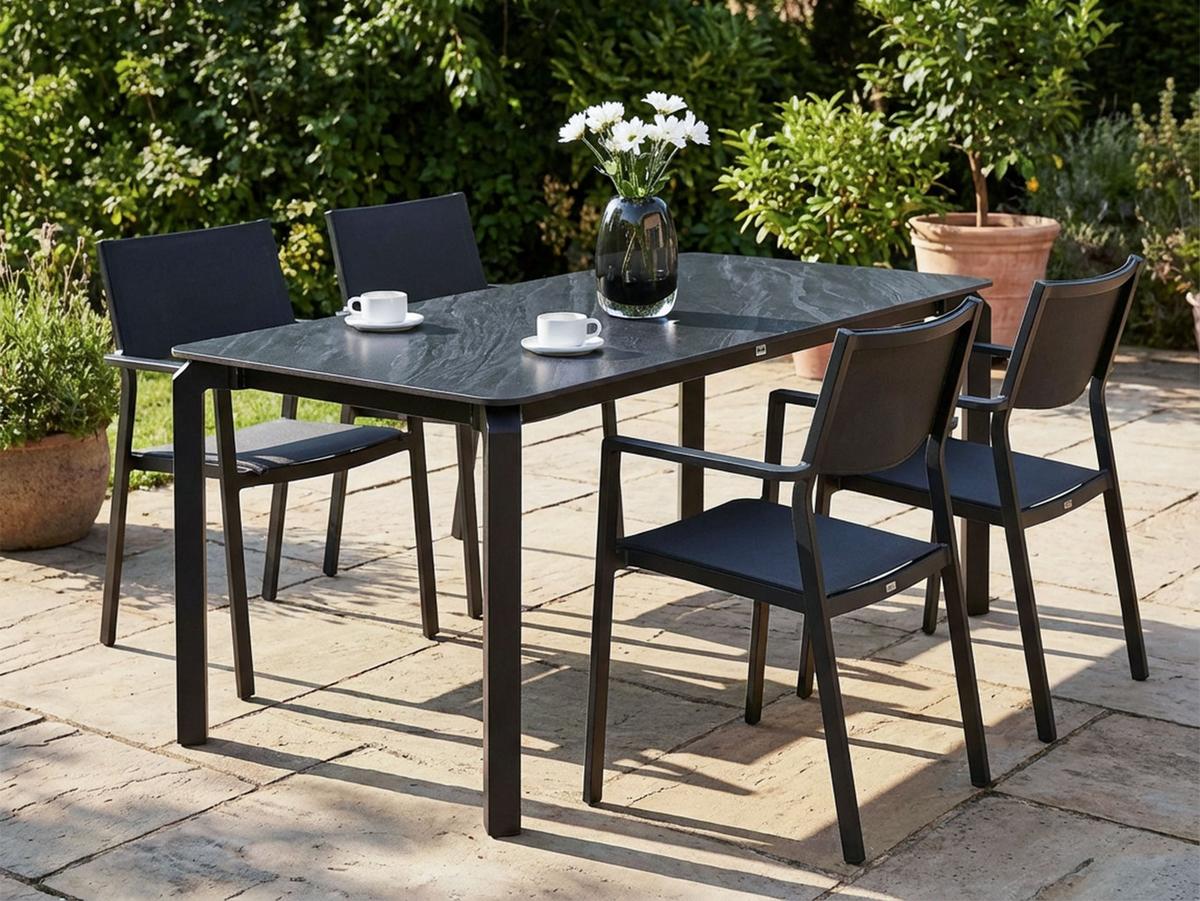 GARTENTISCH 180/90 cm Stein Schwarzer Marmor Feletto - Schwarz, Stein (180/90/76cm) - Beliani