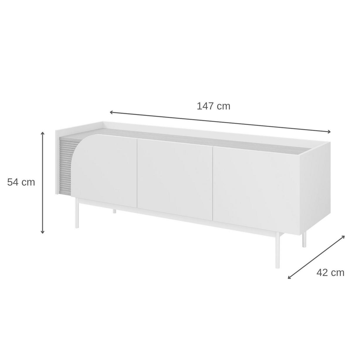 LOWBOARD Camel mit 3 Türen und geriffeltem Detail, 147 cm, Frühlingseiche + Macadamia - Eichefarben/Beige, Holzwerkstoff/Metall (142/54/42cm) - Beautysofa