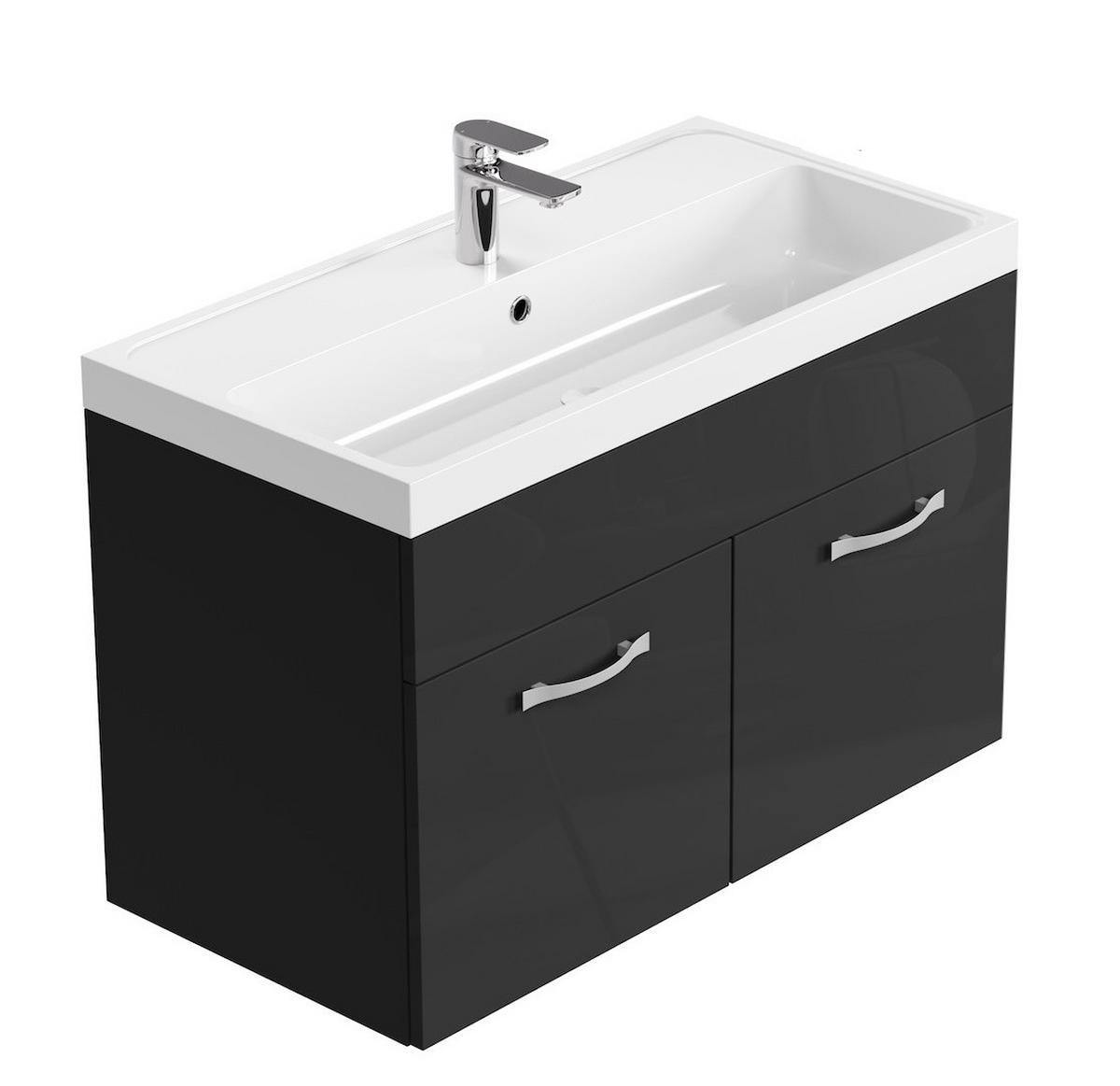 BADMÖBEL-SET Paso 2 Teile Schwarz Hochglanz - 80 x 35 x 55 cm - Schwarz, Holz (80/55/40cm) - Badplaats